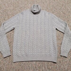 Bugatchi Turtleneck Sweater Mens Medium Gray Cable Knit Made in Italy Cashmere